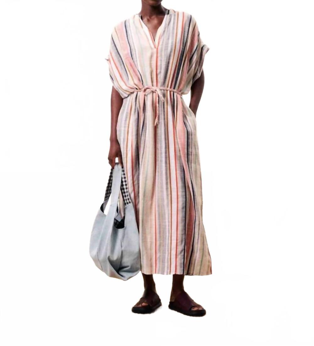 NEW FRNCH women's summer postcard dress in multicolored stripes